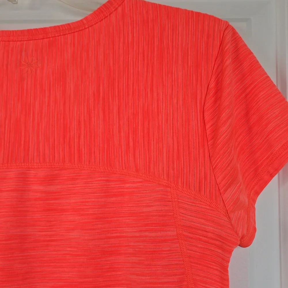 Athleta Women's Neon Orange Shadow Stripe Chi Tee- M - Picture 5 of 6